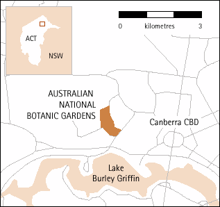 Map showing location of the Australian National Botanic Gardens